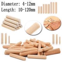 100/50pcs Wooden Dowel Pins, Round Fluted Dowel Rods Set for Cabinet Drawer Furniture Repair, Wood Craft Joinery Pegs