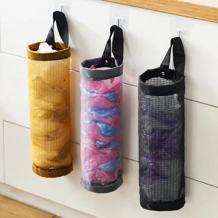 Home Grocery Bag Holder Wall Mount Plastic Bag Holder Dispenser Hanging Storage Trash Garbage Bag Kitchen Garbage Organizer