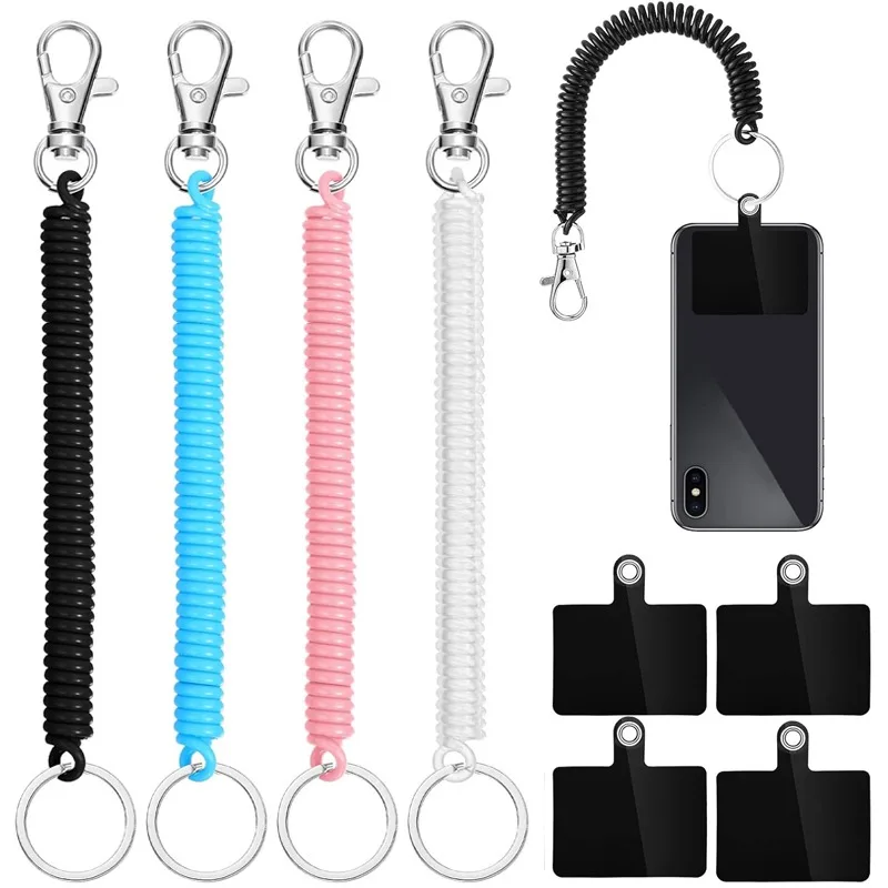 Multifunction Retractable Spiral Spring Coil Keychain Rope with Card Spring Rope for Mobile Phone Elastic Keychain Strap Lanyard