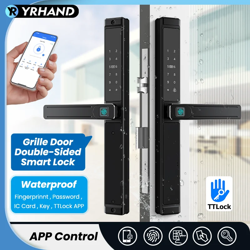 Fechadura Inteligente Biometrica Impermeável de Dupla Face para Porta de Pátio, Controle por Impressão Digital, Senha, Cartão IC e Aplicativo TTLock para Casa