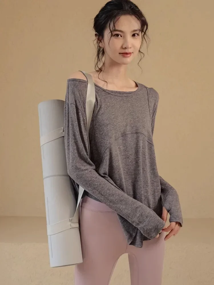 

Yoga Sports Cover Up for Women, Loose and Slimming Long Sleeved Professional Fitness Quick Drying T-shirt Running Breathable Top