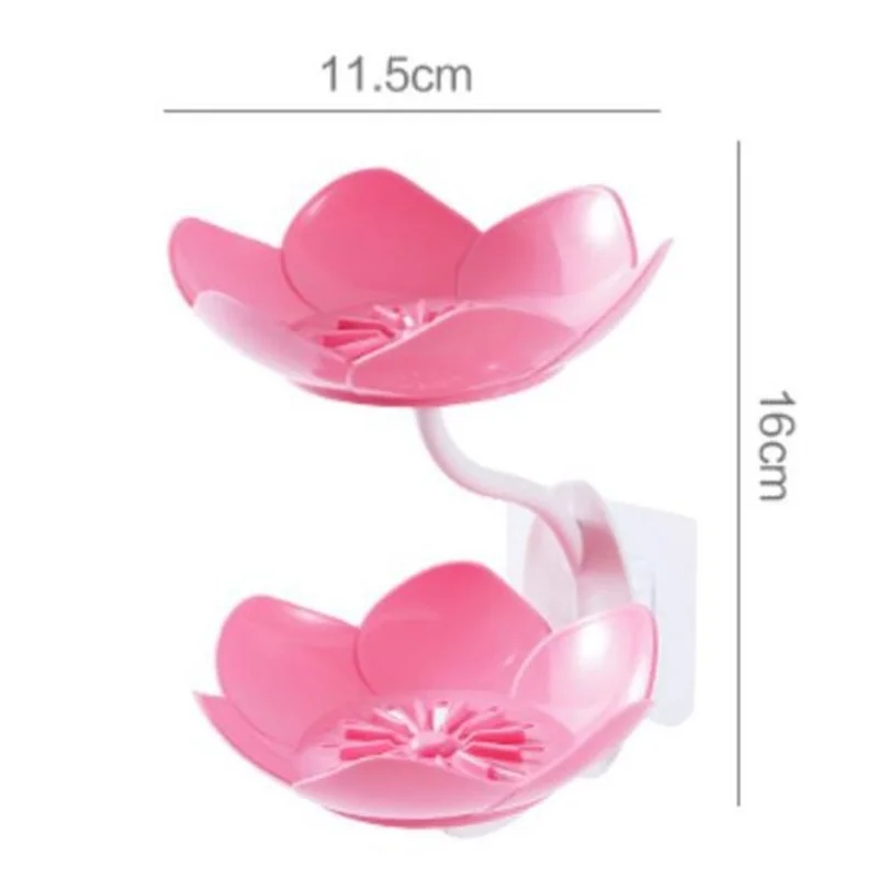 Criativa Lotus Flower Soap Box, 2 Tier Servindo Bandeja, Suportes De Utensílio, Bandeja De Parede De Sucção, Saboneteira Floral, Suportes De Prateleira