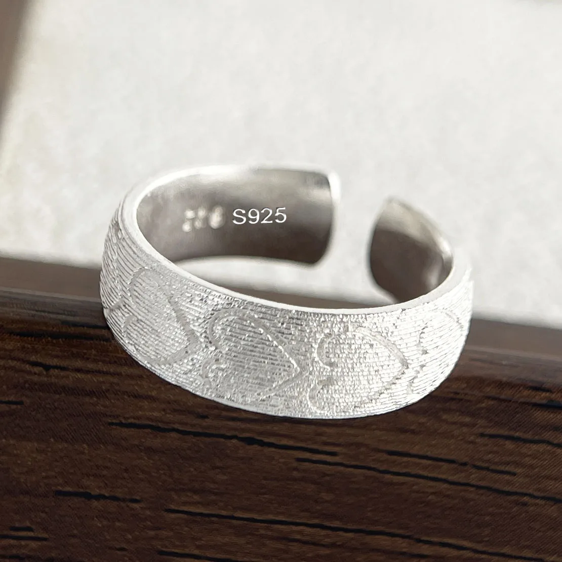 Women's 925 Sterling Silver Handmade Simple Flower Bow Heart Ring