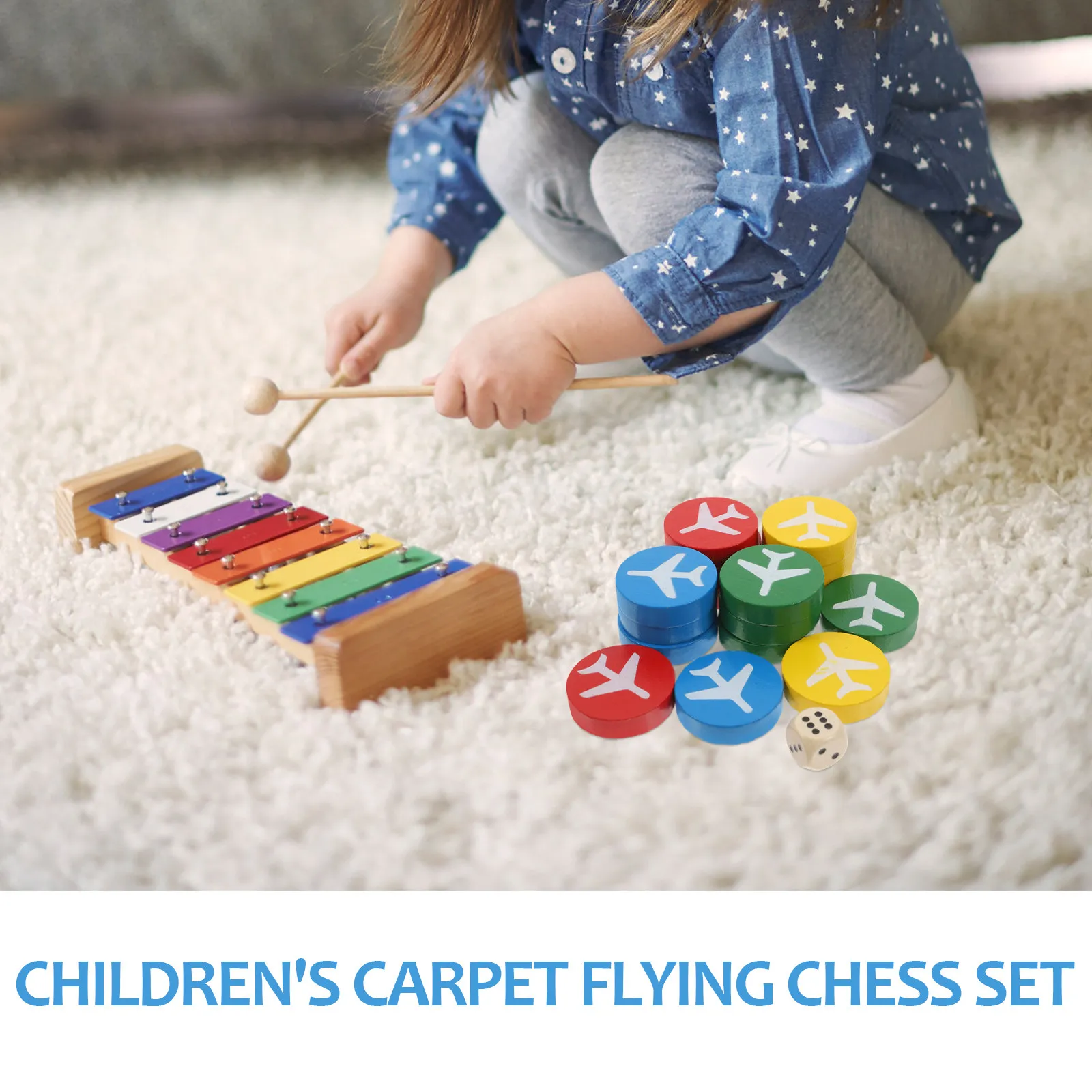 

16Pcs Wooden Flying Chess Kids Educational Game Pieces Carpet Board Set Parent Child Interaction Puzzle Party School Activity