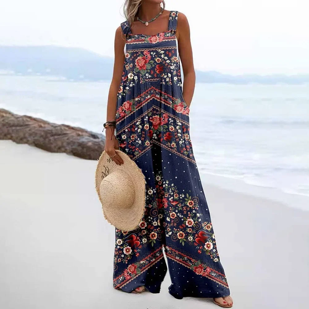 Floral Print Wide Leg Suspender Jumpsuit Summer Jumpsuit Women 2023 Sling One Piece Playsuit Wide Leg Pants High Waist Rompers