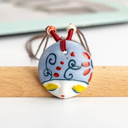 L China Ceramic Girl Face Pendant Bar necklace retro Chinese style Necklaces & Pendants #IY462