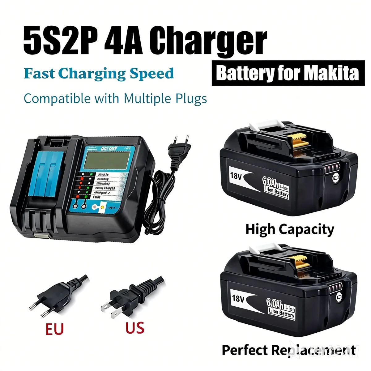 

Super 18V 6000mAh Li-ion Battery For Makita Power Tools Replacement Bl1860b Bl1860 Bl1850 With LED