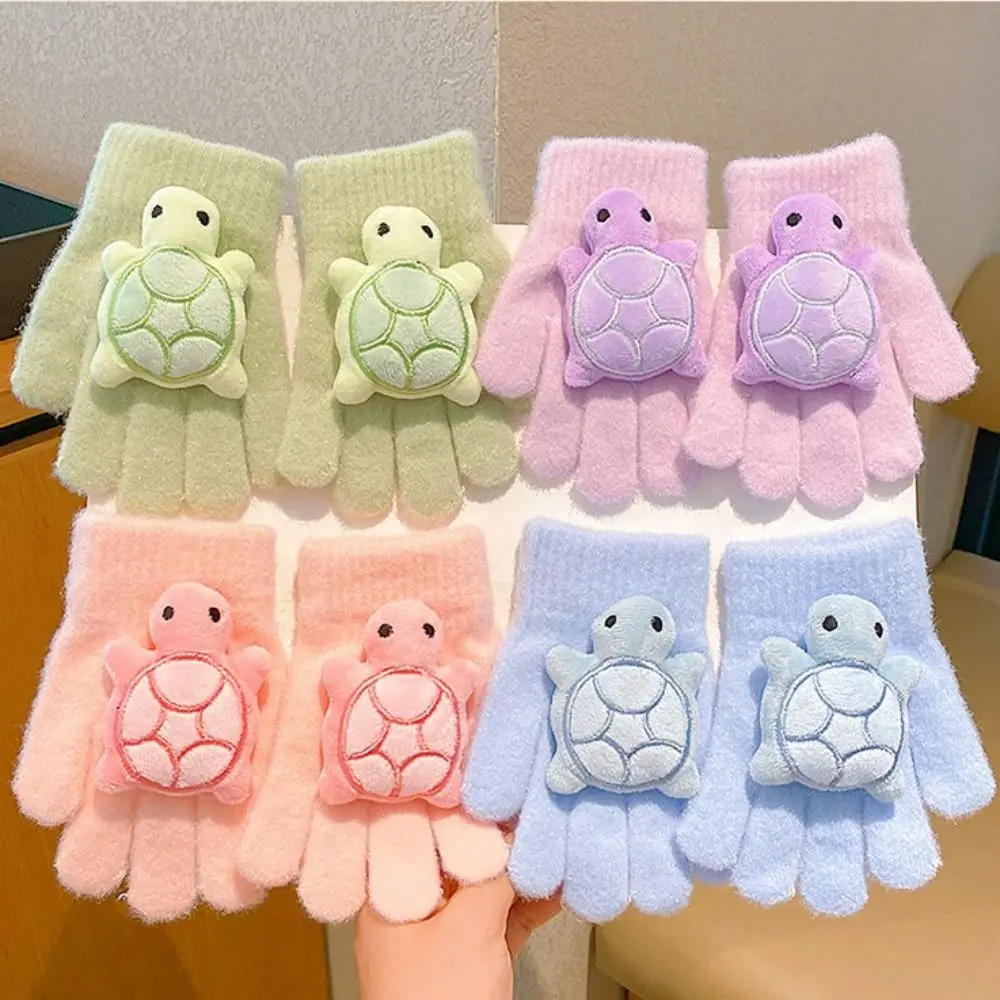 Hoge Kwaliteit Pluche Kinderhandschoenen Met Schildpad Decor 2-10 Jaar Oude Wanten Koudebestendige Flip Handschoenen gift