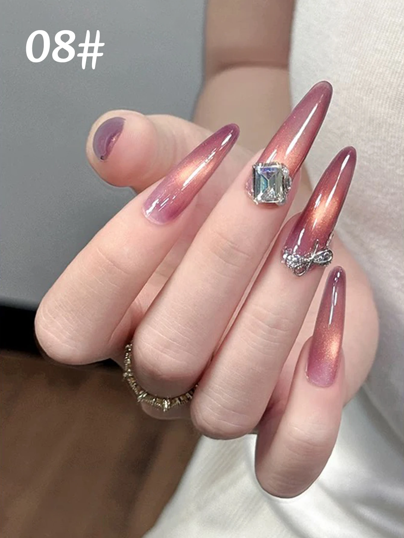 9PCS2025 جديد مسمار الفن موضة العلاج بالضوء الزجاج الخرز الصقيل الحلوى الملونة كريستال القط العين شفافة جيل طلاء الأظافر ، يدوم