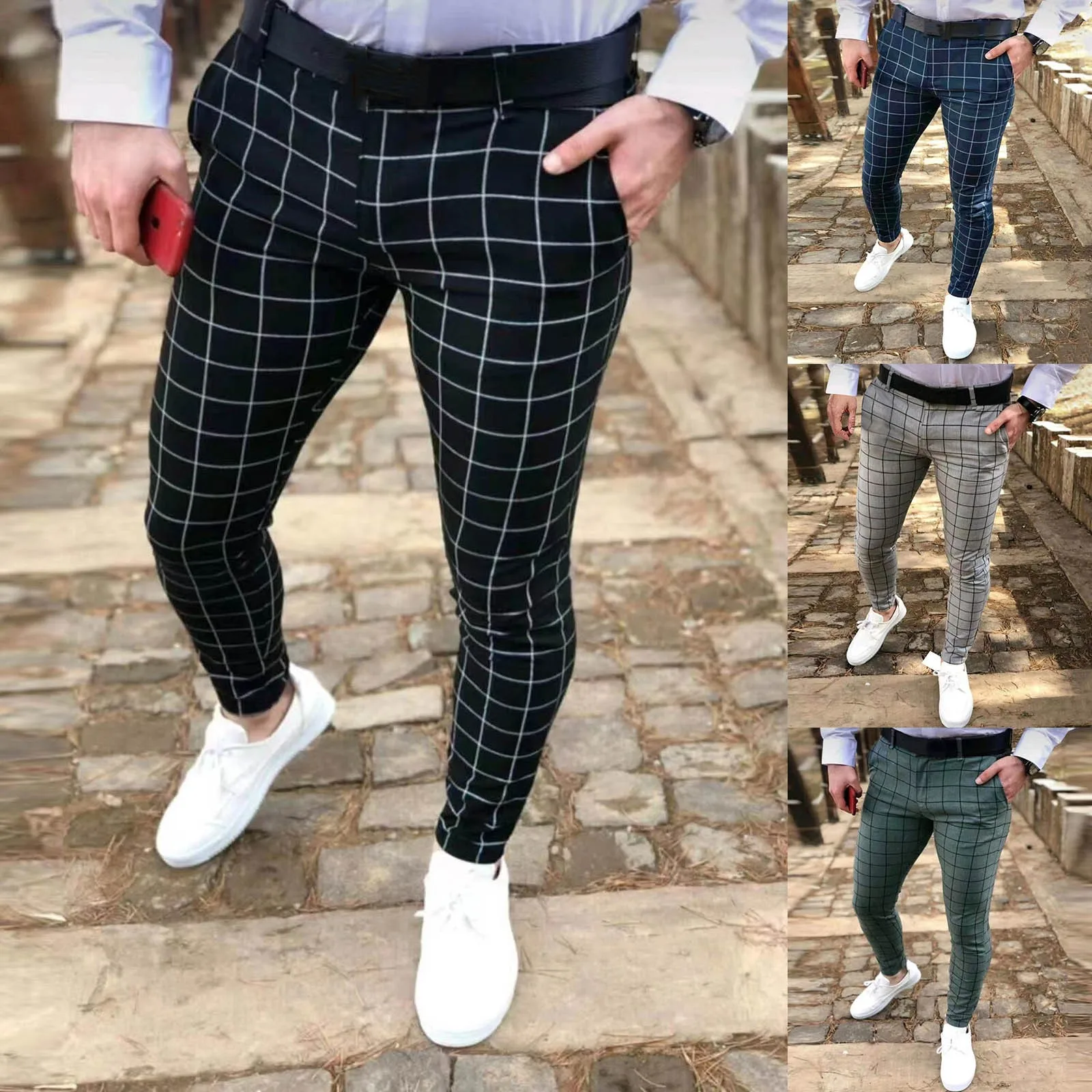 2024 Men\'s Pants Korean Version Slim Men Plaid Casual Trousers Street Teenagers Male Four Seasons High-quality Formal Suit Pants