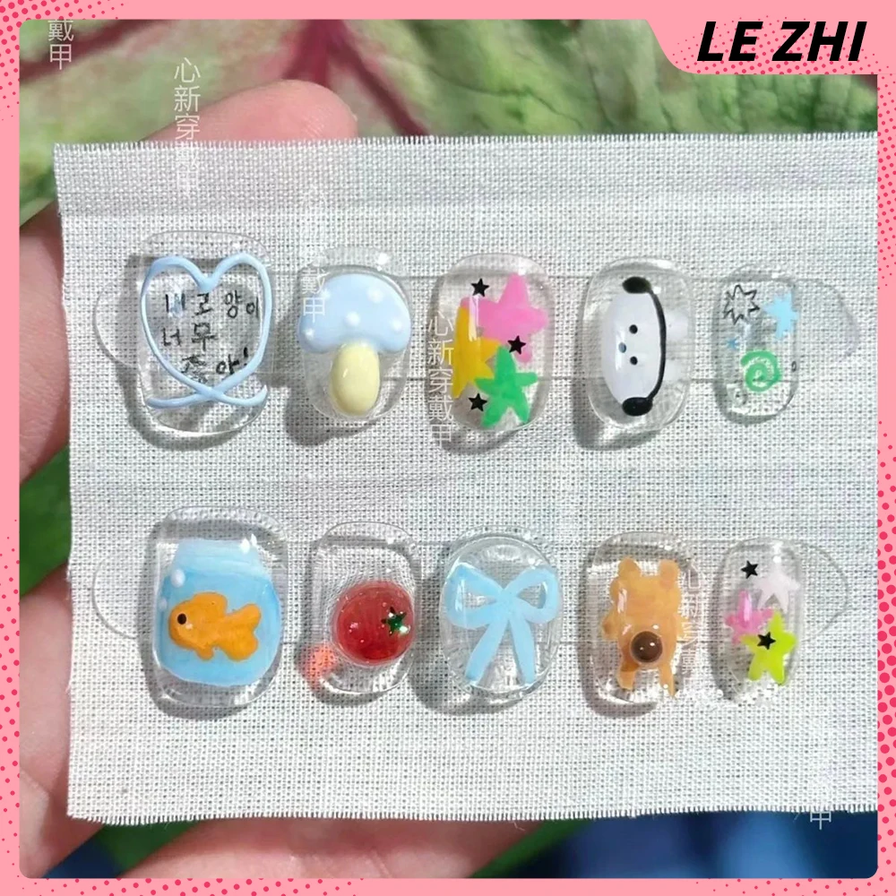 Kawaii 3D Cartoon Press On Nail Party Sticker Short Square Cute Dessert Decoration Detachable Reusable Party Sticker Nail Gift