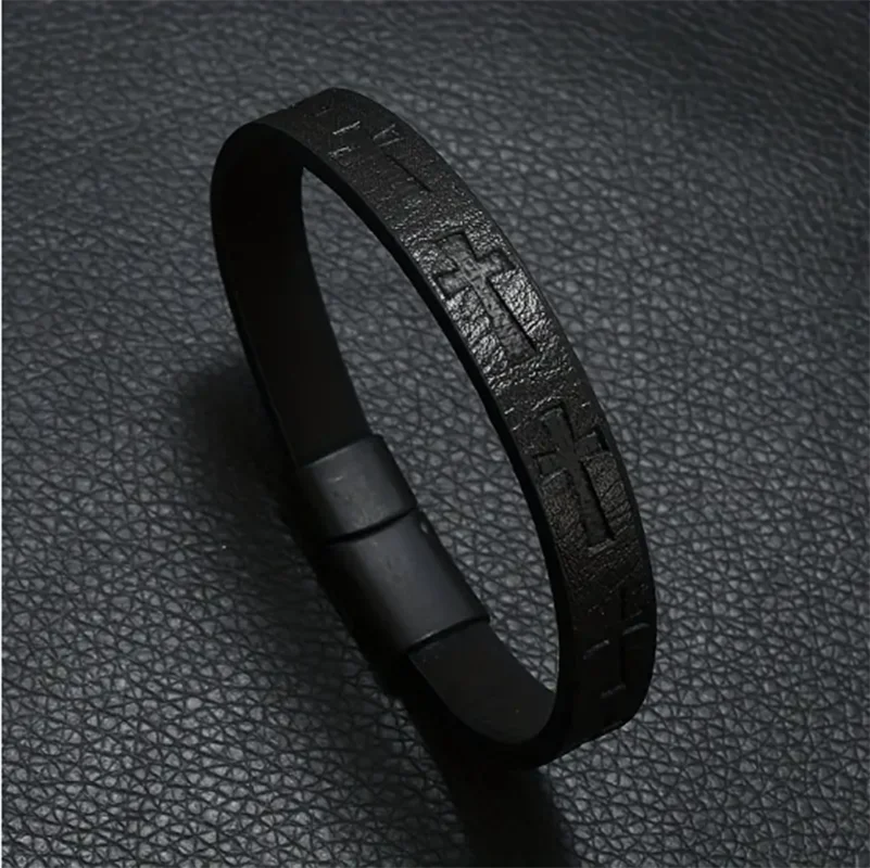 Men's simple retro PU leather cross fashion trend cross bracelet