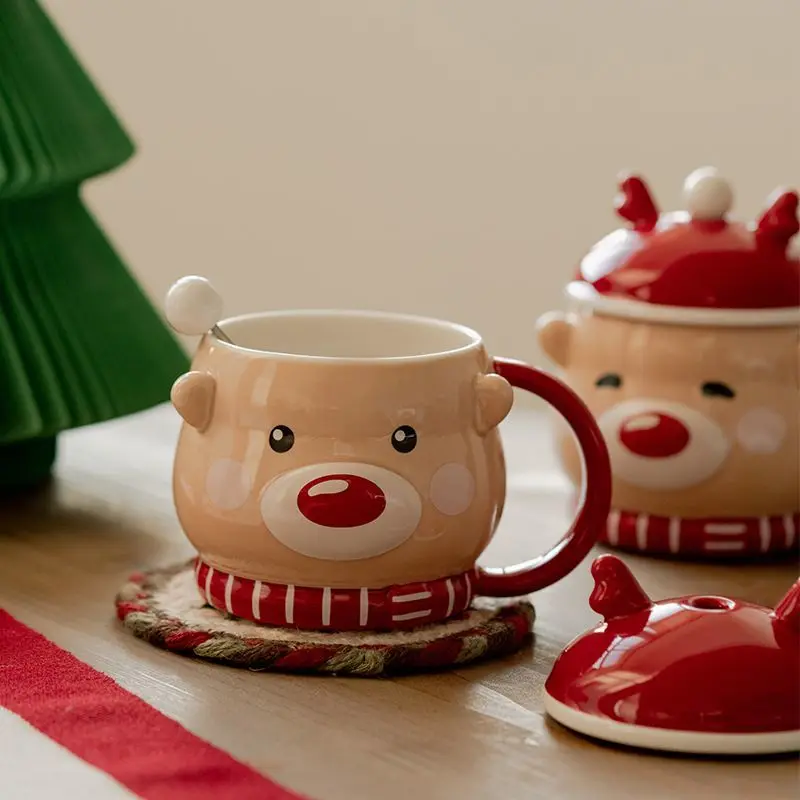 Elk Christmas Ceramic Cup, Christmas Gift Mug Creative Cartoon Coffee Cups Household High Value Drinkware
