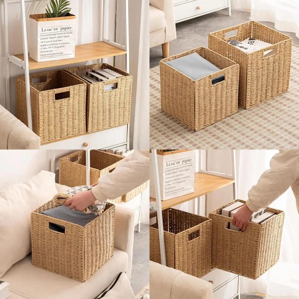 

Складные корзины для хранения с ручками, корзины для хранения бумажных веревок, прямоугольные складные контейнеры для хранения кубиков ручной работы для организации