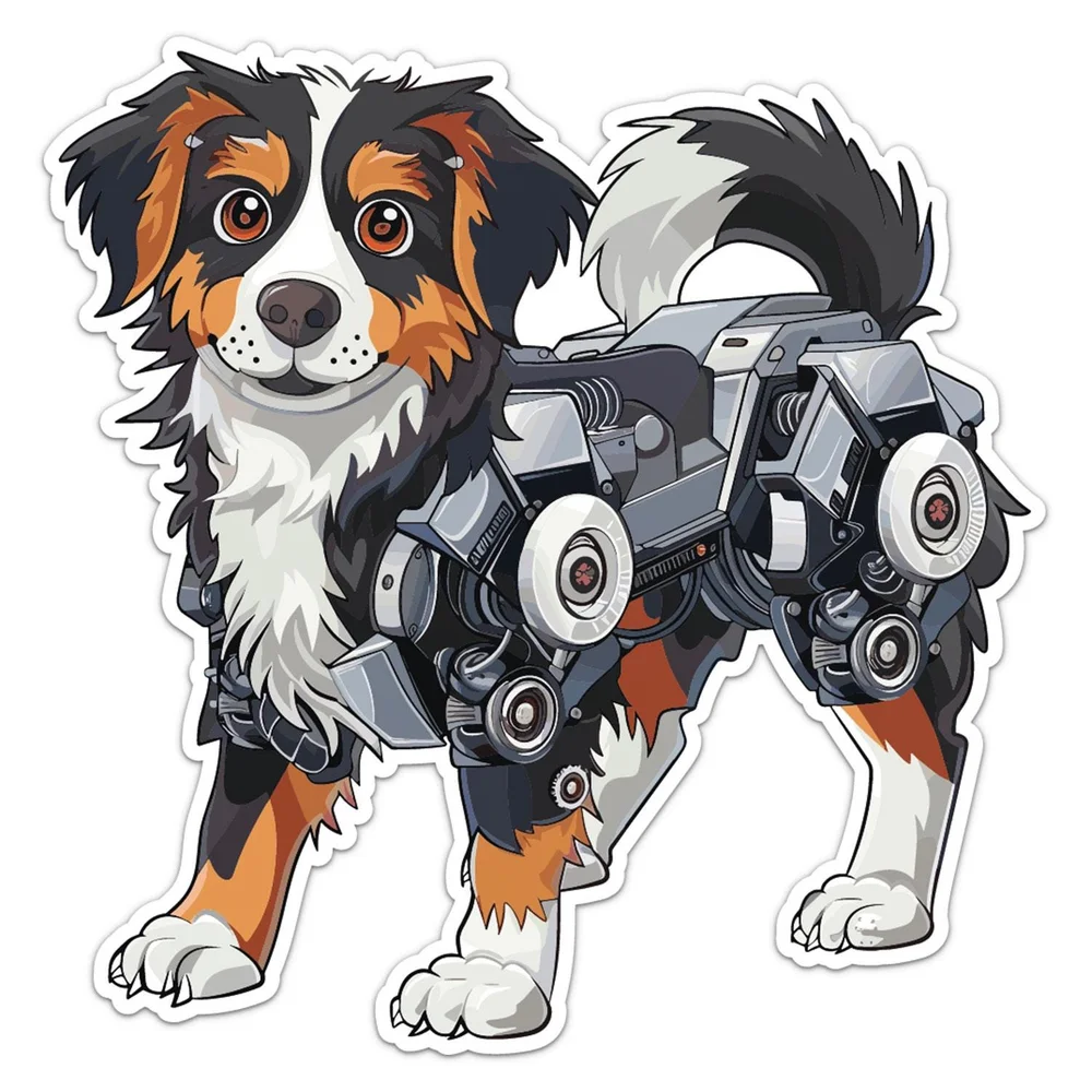 Miniature American Shepherd Dog Robot Vinyl Car Sticker Self Adhesive Decal for Car Body and Laptop Car Accessories