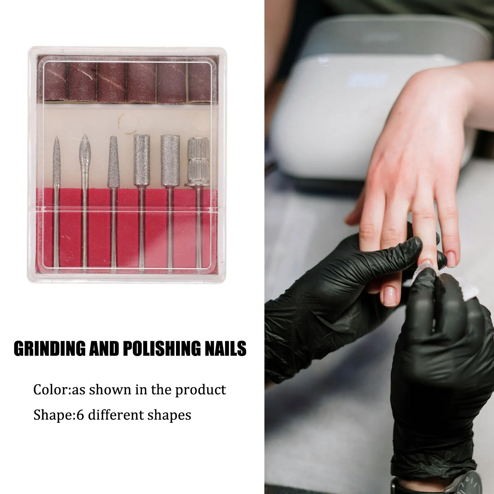 6Pcs Diamond Nail Bits Set Different Shapes Manicure Pedicure Drill Bits Grinding Polishing Electric File Sanding Bands