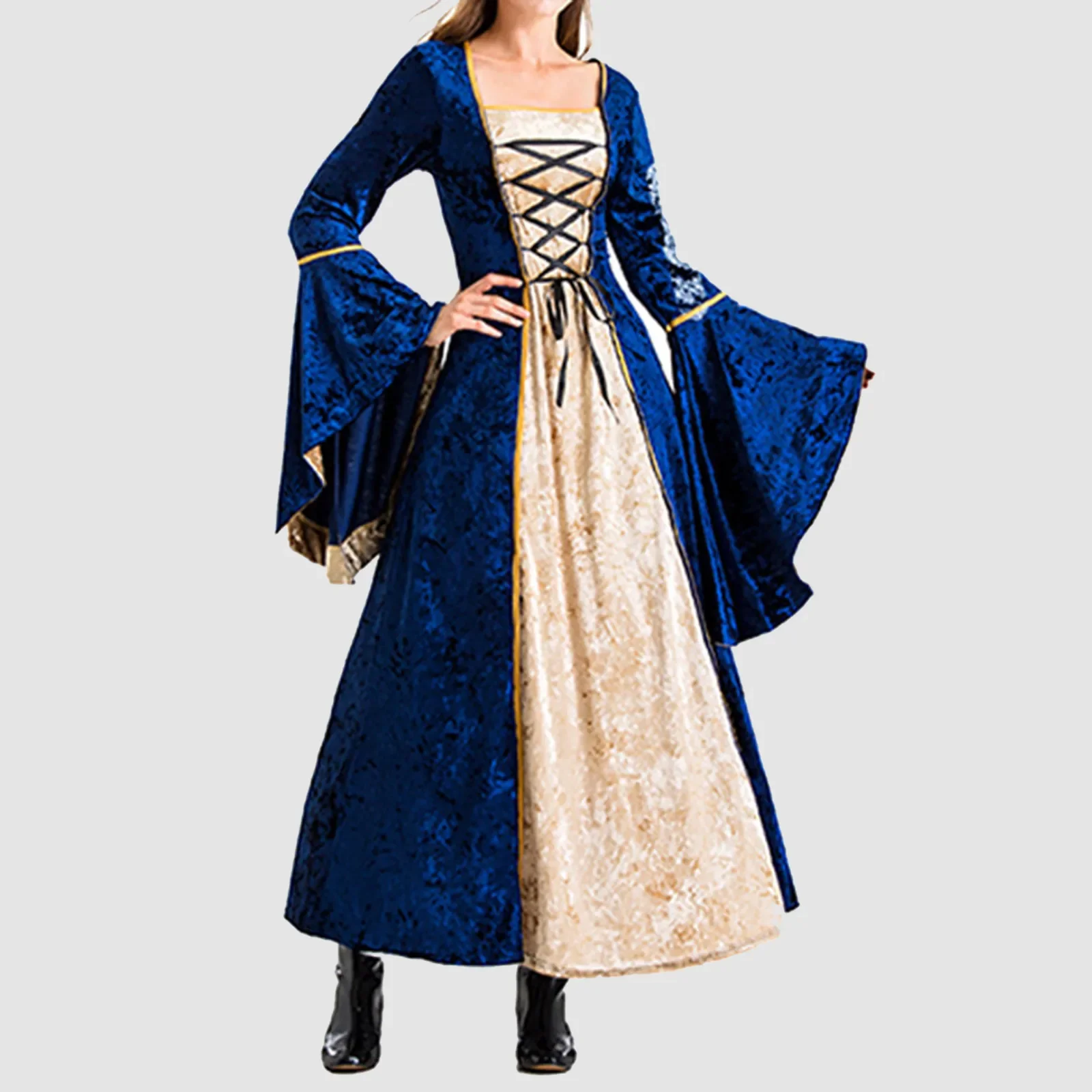 

Halloween Women European Medieval Court Fancy Vampire Cosplay Lolita Carnival Vintage Strapless Long Sleeve Queen Elegant Dress