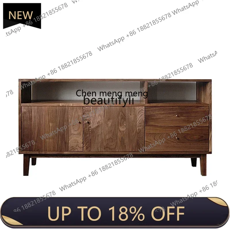 

P178 Nordic simple modern black walnut all solid wood dining side entrance cabinet log mortise and tenon locker