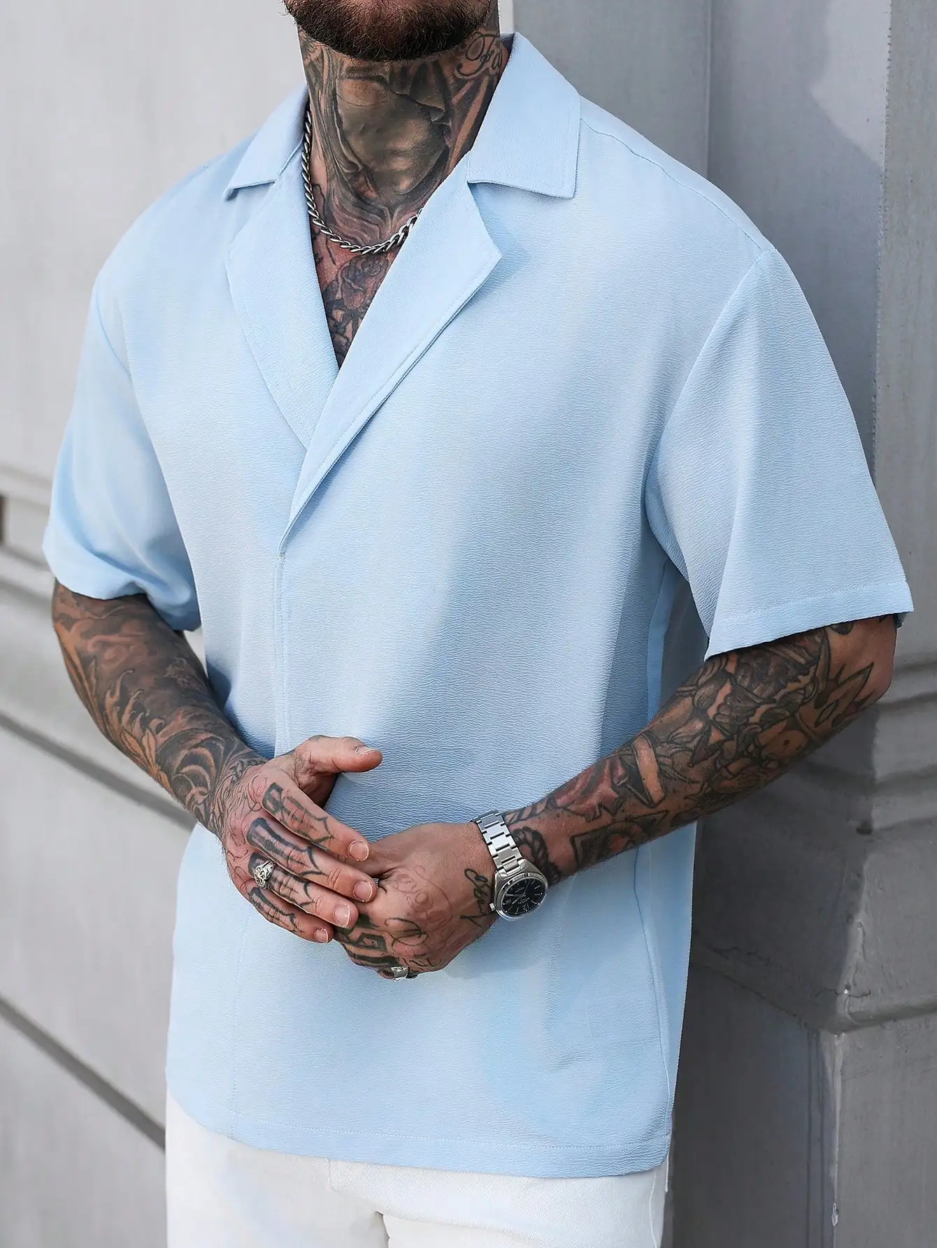 

Mens Casual Short Sleeve Shirt With Button Placket For Beach Vacation