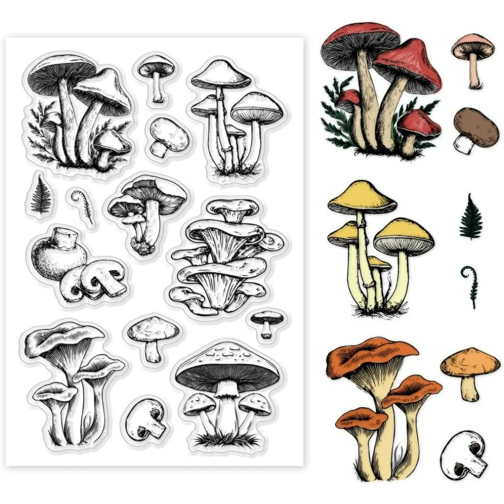 1 Sheet Clear Stamp Mushroom Retro Rubber Clear Stamps Transparent  Stamps   DIY Scrapbooking Card Decoration 6.3x4.3 Inches