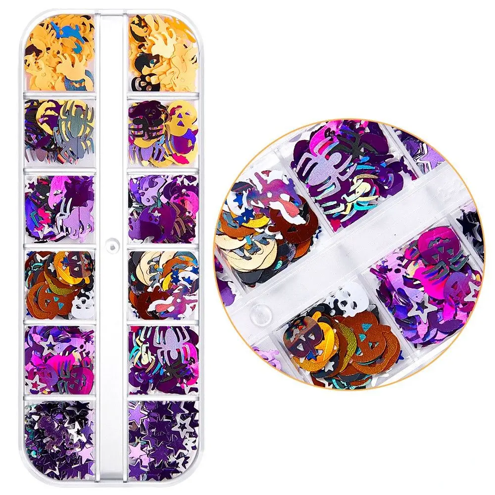 Décoration de manucure citrouille Salon de manucure bricolage matériaux pour ongles Halloween Nail Art Paillettes Paillettes flocons de paillettes bijoux pour ongles