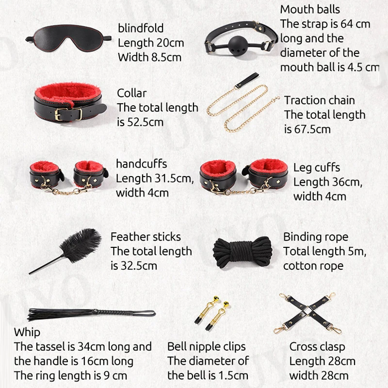BDSM bondage 10 suit Adult Sex Toys Plush Set Handcuffs Nipple Clips Whip Exotic Bundled Bedding Set Sex Toys