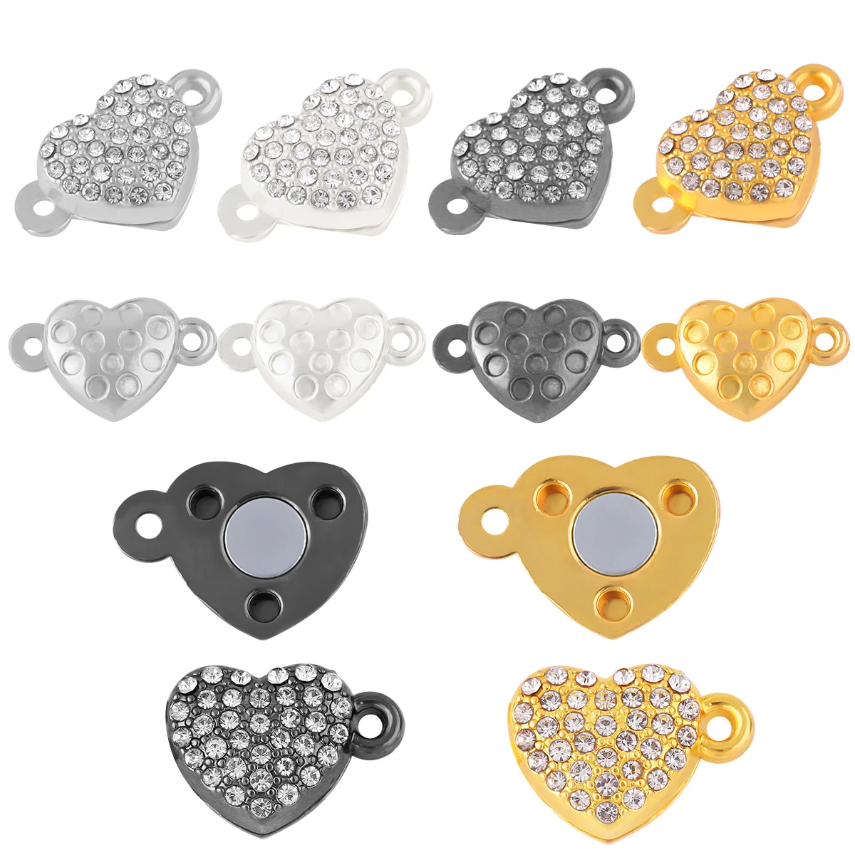 2set Round Heart Magnetic Clasps for Bracelet Necklace Making Crystal Beads Fasteners Clasp Buckle Jewelry Connector Accessories