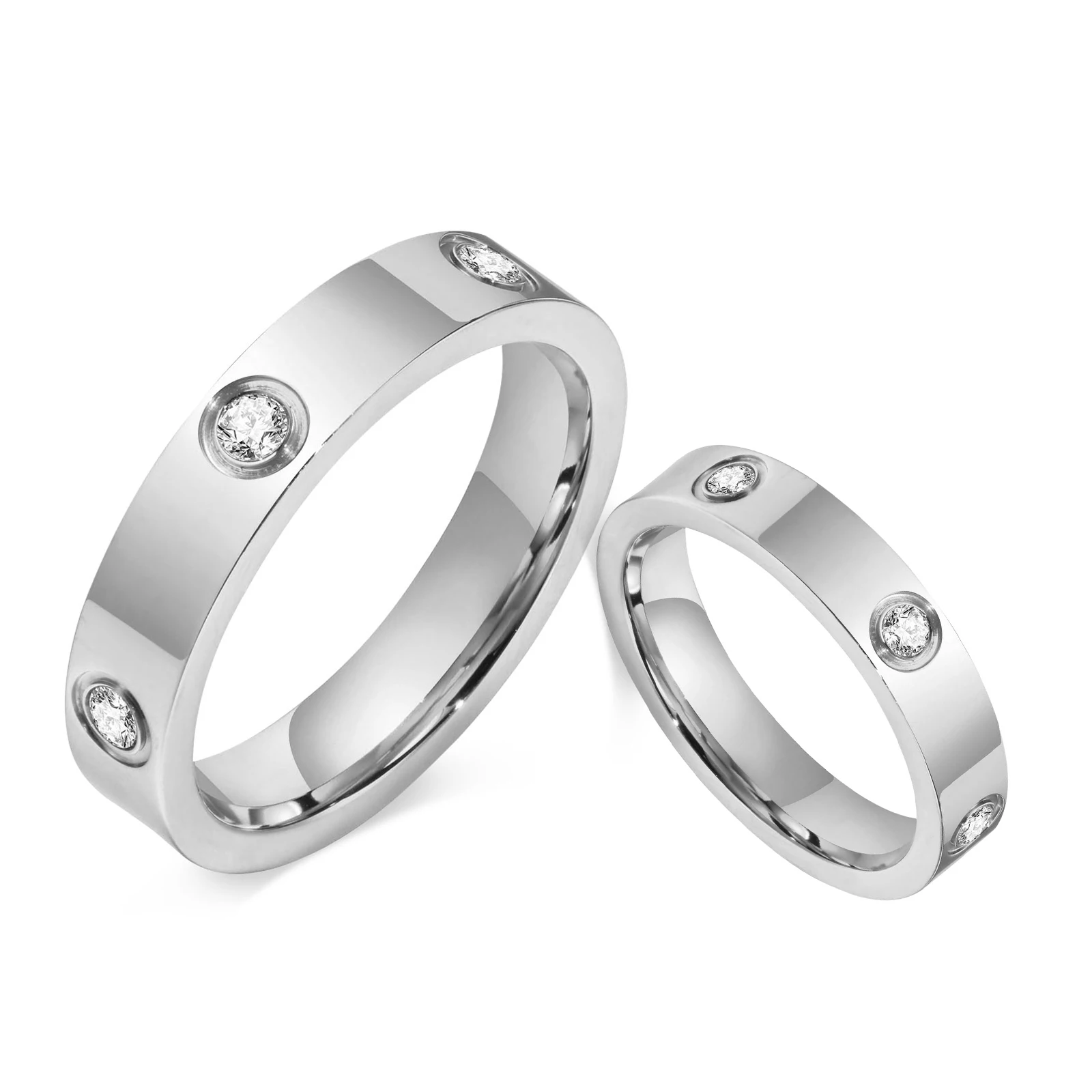 טבעת נישואין מפלדת אל-חלד לגברים ונשים, טבעת אירוסין זירקון קריסטל דיינטי, מתנת יום הנישואין ויום האהבה