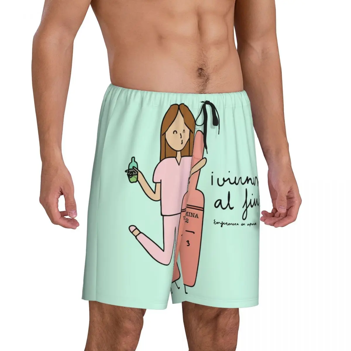 Custom Printed Enfermera En Apuros Pajama Shorts Men Doctor Nurse Sleepwear Bottoms Sleep Short Pjs with Pockets