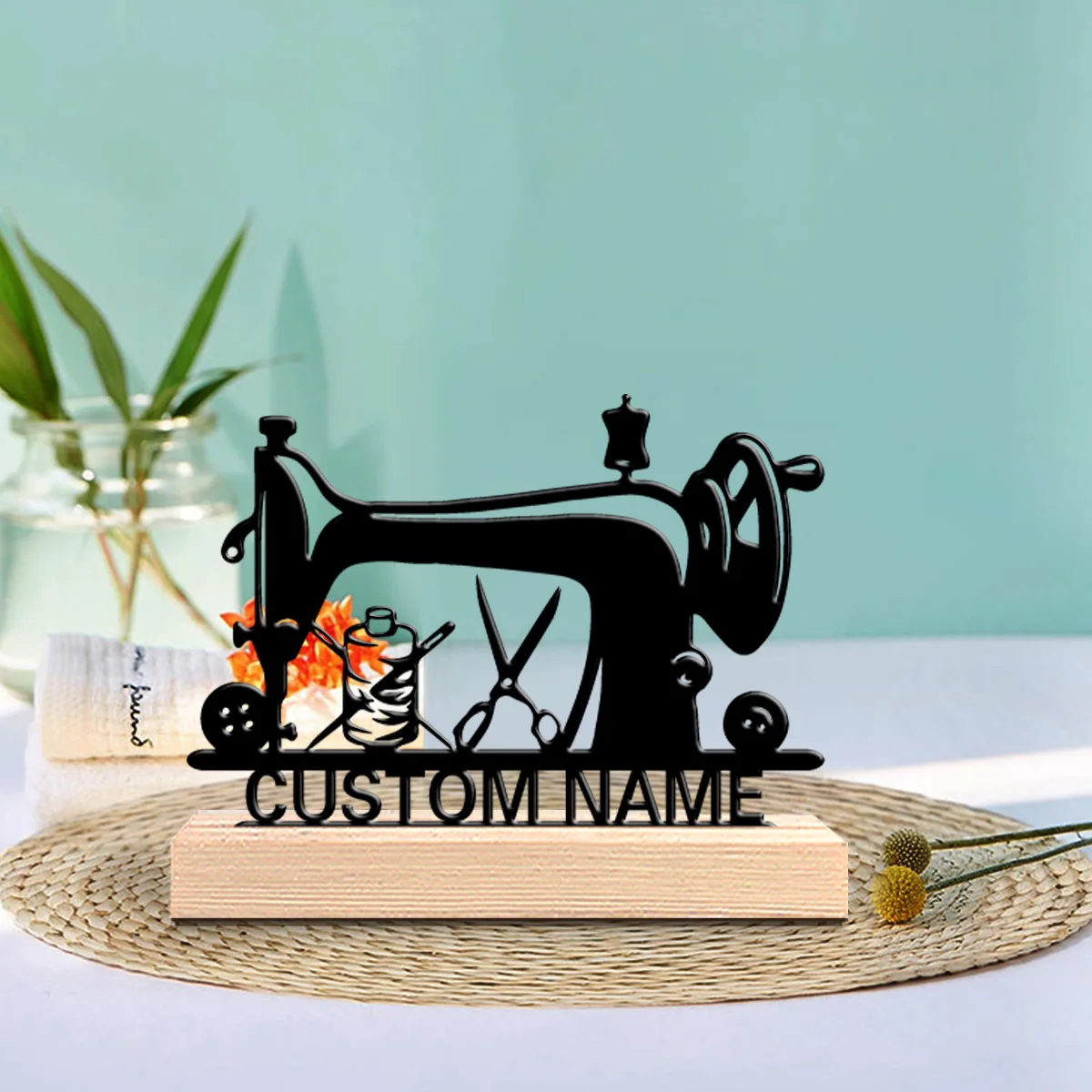 1pc Einfache nähmaschine Angepasst Brief Eisen Statue Mit Holz Basis Eisen Ornament Zinn Skulptur Handwerk Mit Holz Basis