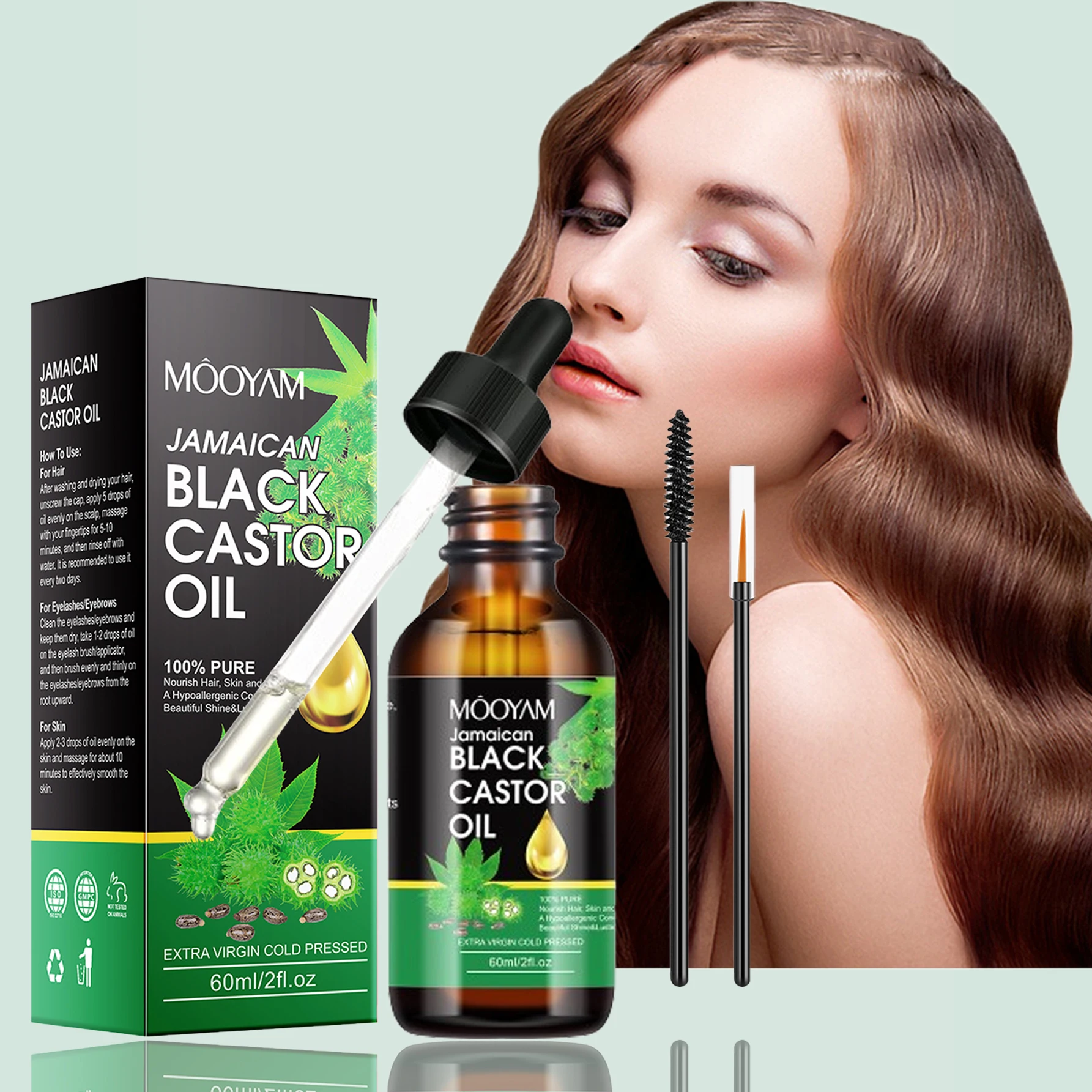 

Natural Black Castor Hair Oil Nourishes Skin Massage straighte Oil Eyelashes Hair Body Care Pure Organic Cold Pressed Oils 60ml