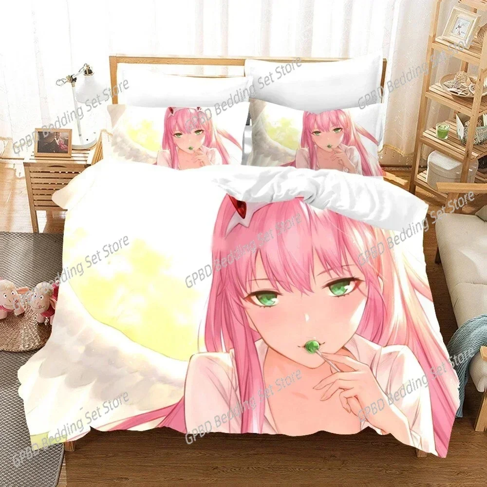 Anime Darling in the Franxx 02 Zero Two 3D Bedding Set Duvet Cover Pillowcases Single Twin Full Queen King Size Home Decor Quilt