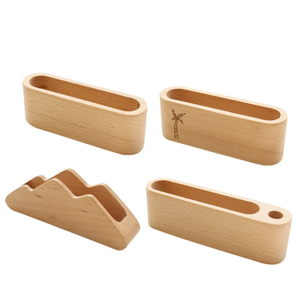

1Pcs Wooden Name Card Holder Desktop Stand Organizer Creative Design Pen Holder for Wedding Business Meeting Party Banquet Khaki