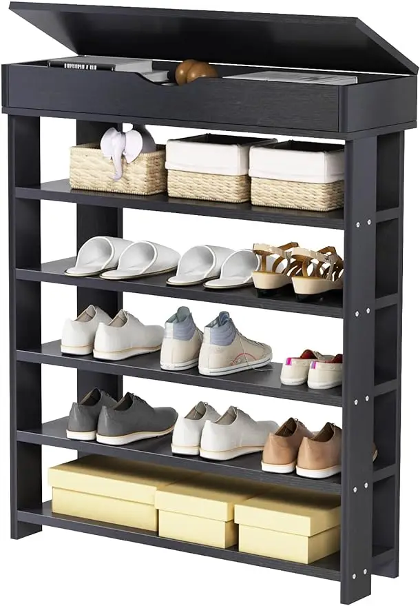 

furniture 5-tier Wooden Shoes Rack Organizer with Storage Compartment Free Standing Shoe Storage Shelf for Entryway