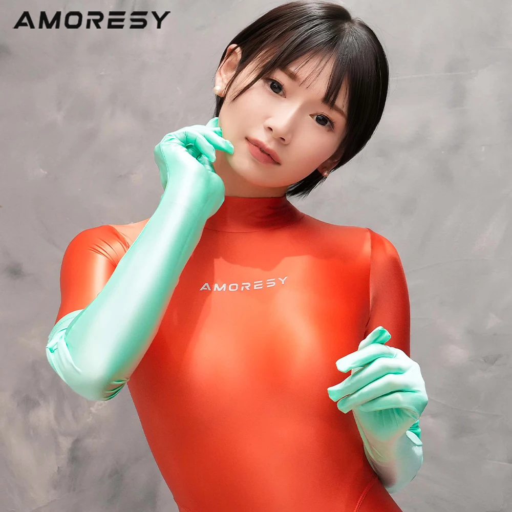 AMORESY Alecto series ultra-thin fabric, glossy, sunscreen, and refreshing spandex five finger long sleeved colored gloves