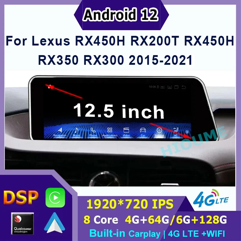 

Android 12 Snapdragon 8 + 128G навигация мультимедийный плеер CarPlay Авторадио Стерео для Lexus RX RX300 RX350 RX450H 2015-2021