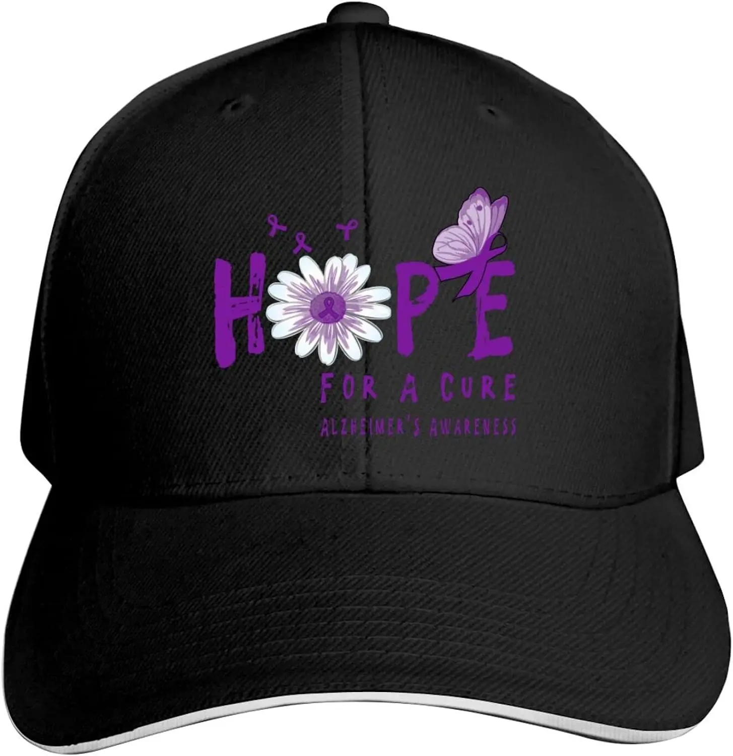 Hope for A Cure Alzheimer's Awareness Flower Dad Hat Baseball Cap Adjustable Snapback Hip Hop Cotton Baseball Cap Trucker's Hat