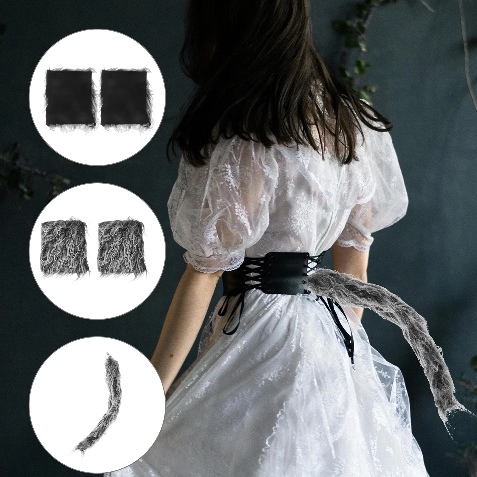 مجموعة واحدة من قفازات ذيل الذئب التأثيرية، مجموعة فستان الحيوانات لأداء الحفلات تحت عنوان ملحقات أزياء ديكور للصور #6