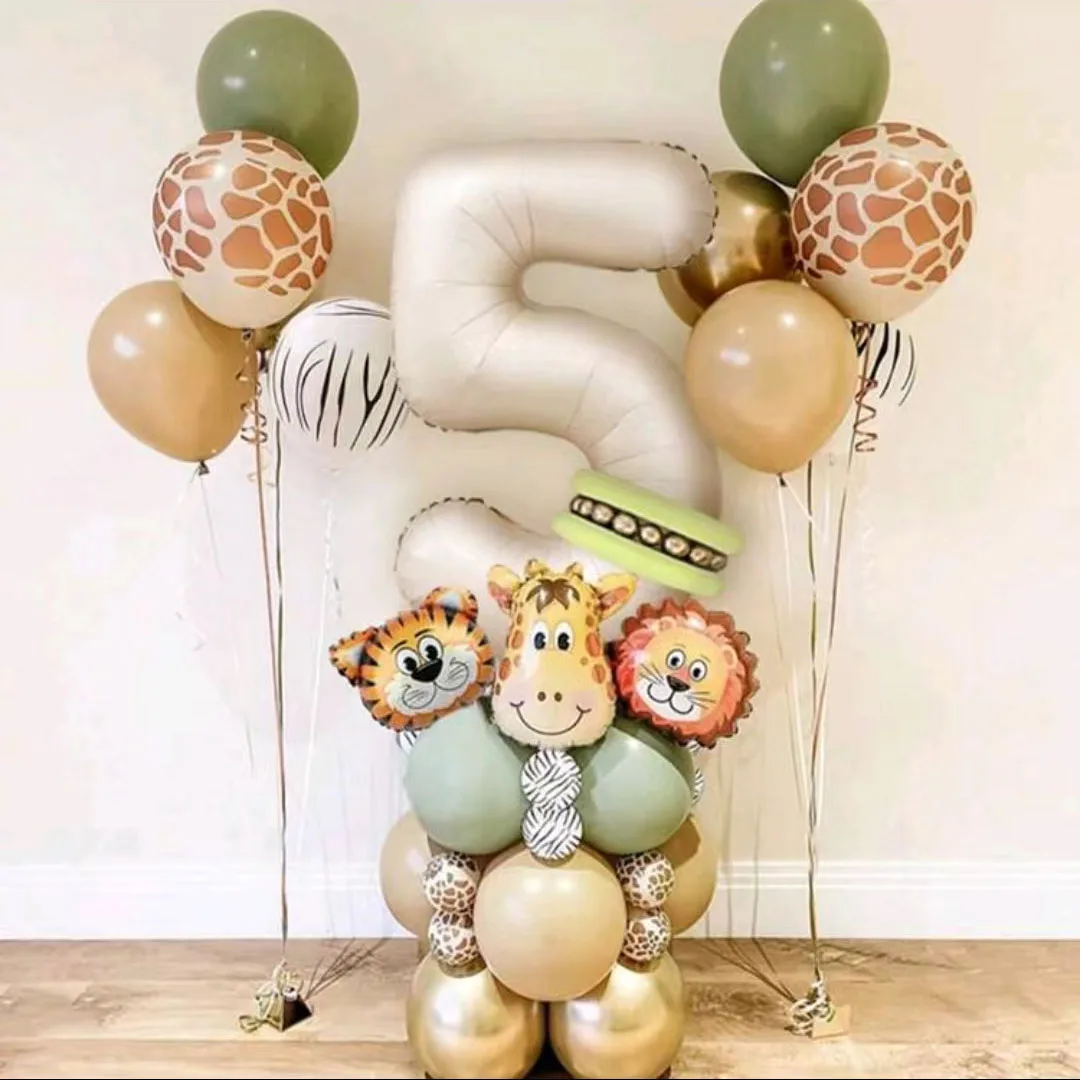 40 قطعة مجموعة بالونات حيوانات الغابة الرجعية الأسد الزرافة بالون 1-9 عيد ميلاد الديكور الذكرى الغابة موضوع الطرف الديكور