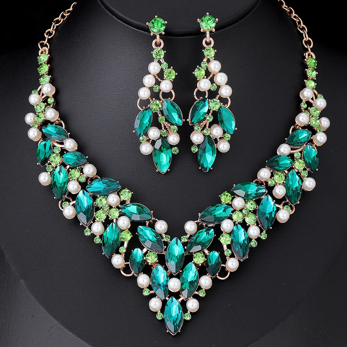 Ensemble de boucles d'oreilles en perles de luxe, collier en cristal de Rotterdam, ensemble de bijoux pour patients, fête de mariage, banquet, cadeaux