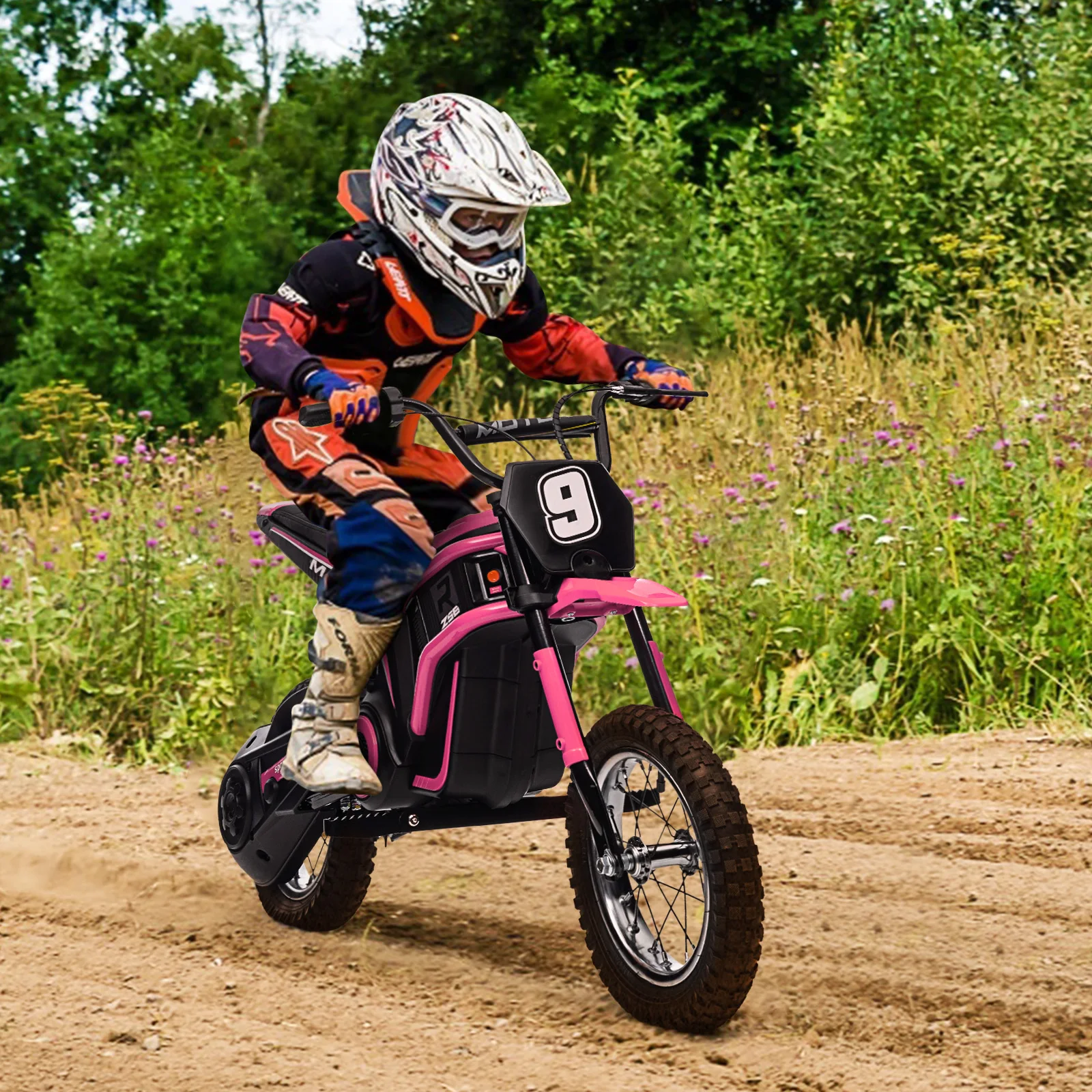 24V Electric Dirt Bike for Kids - 350W Ride On Motorcycle, Ages 5+, Up to 14.29 MPH, 2-Speed Modes, Max Weight 135 Lbs