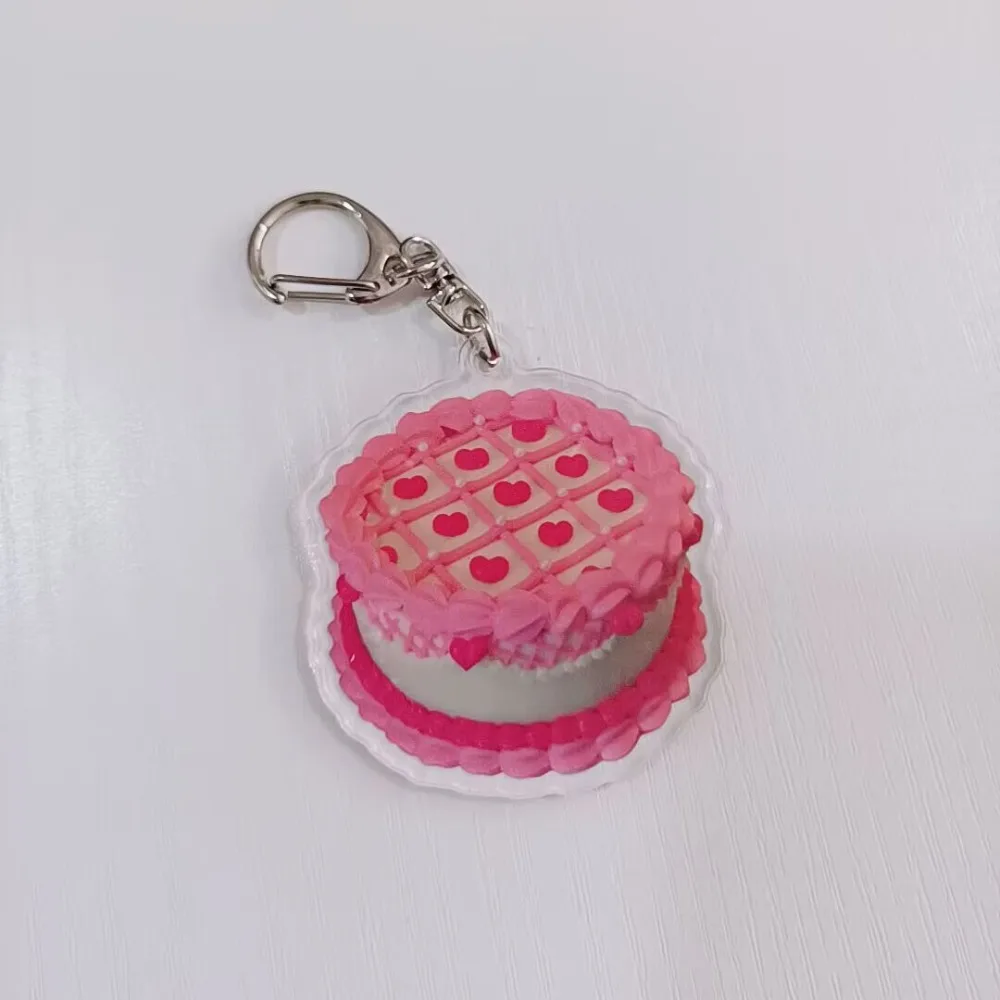 Diy jóias material acrílico bolo de aniversário chaveiro semi transparente com fivela chave cordão lembrança presentes feminino masculino