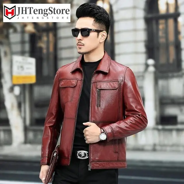 

2022 Autumn Winter Men New Genuine Leather Jackets Men's Real Sheepskin Leather Coats Male Motorcycle Lapel Casual Outwear W13