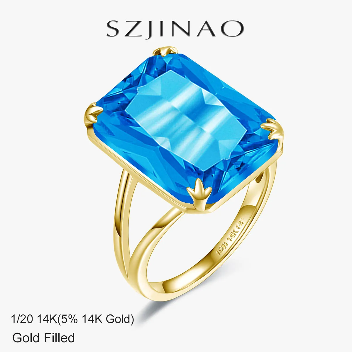 Blue Topaz Ring Solid 14k Gold Filled 100% Genuine Antioxidant for Women Man Christmas Gifts Vintage Jewellery