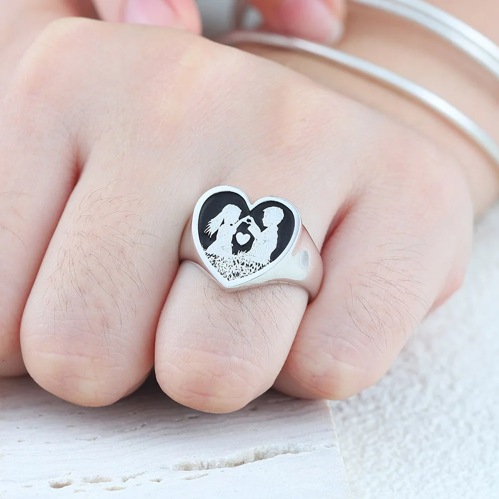 الرجال والنساء على شكل قلب مجنون للحب تخصيص الشعارات الأخرى خاتم فضة الاسترليني #4