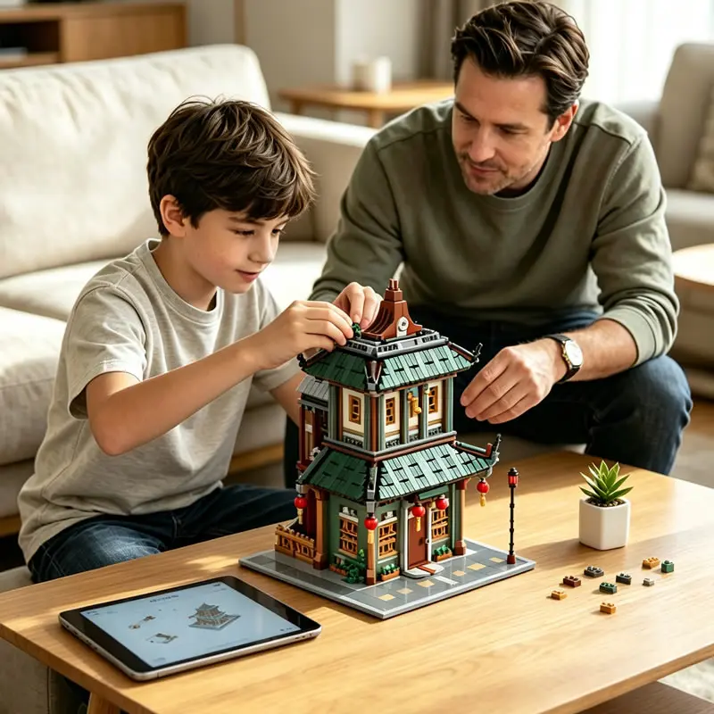 Oriental Streetscape Iconic Chinese Restaurant MOC Building Bricks Multi‑Floor Modular Food House Model Creative DIY Toys Gift