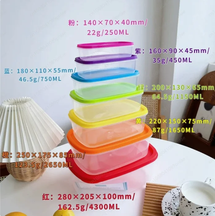 

7pcs Rainbow Crisper Box Seven Pack Food Grade Microwave Refrigerator Round Sealed Storage Box