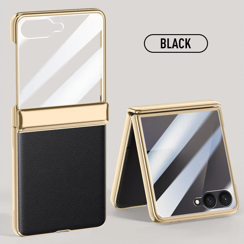 

Роскошный деловой гальванический пружинный шарнирный чехол из искусственной кожи, защитная пленка для экрана, чехол для телефона Samsung Galaxy Z Flip7, противоударный чехол