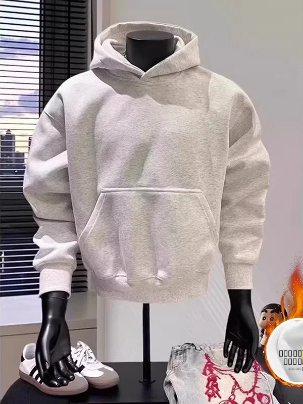 

Мужская толстовка с капюшоном, утепленная флисом, с большими карманами, теплая повседневная уличная одежда для осени и зимы