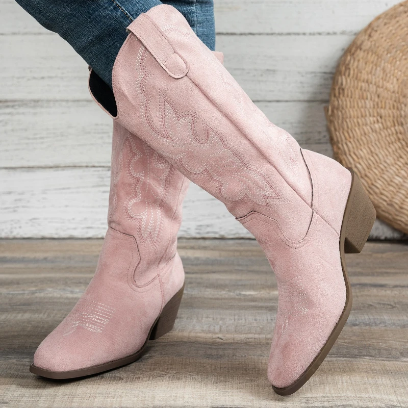 Women Boots Autumn Winter Comfortable Shoes High Chunky Heel Pointed Toe Women Shoes Sexy Fashionable Embroidered Long Boots image 4